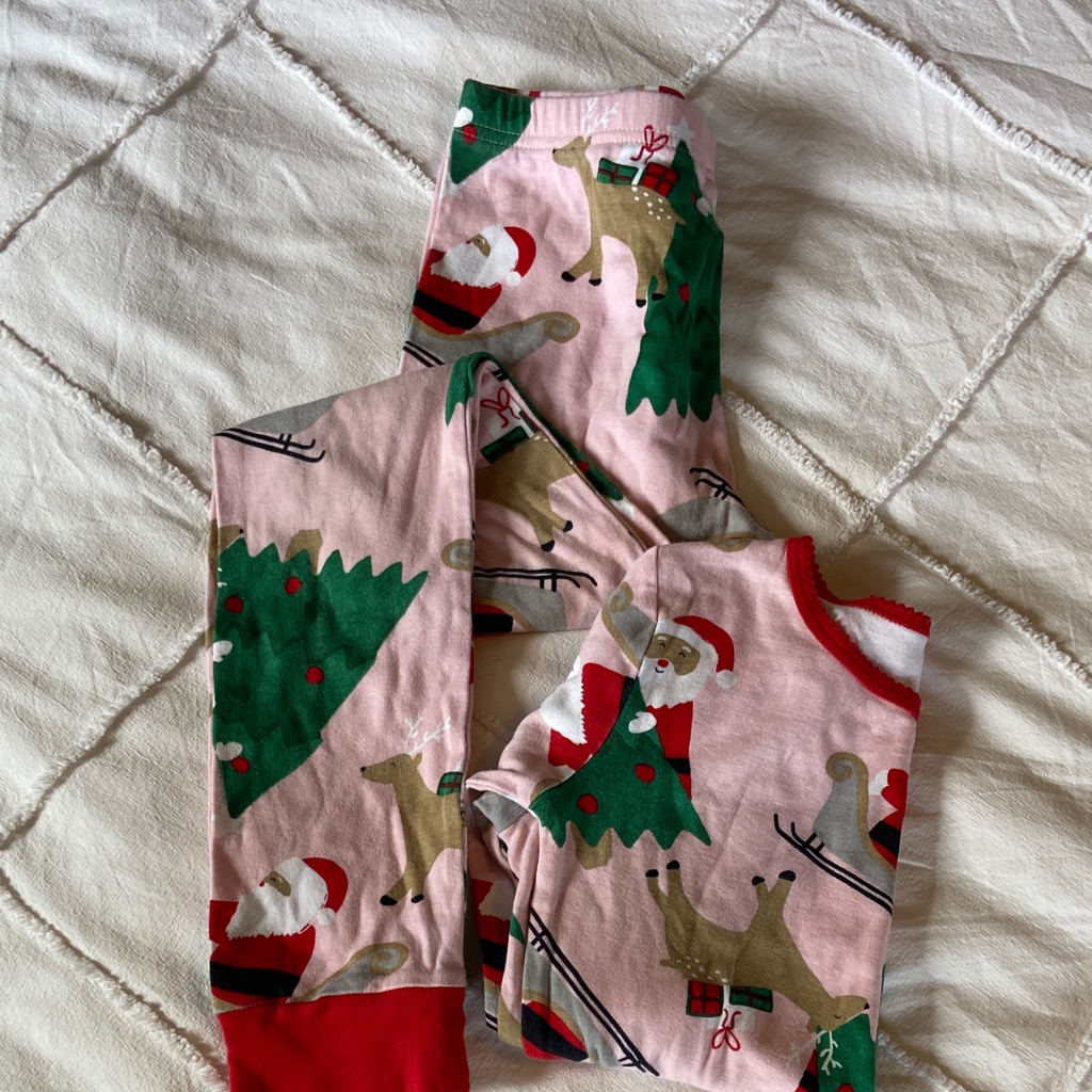 Carter's Girls Santa And Reindeer Pajama Set - Pink And Red